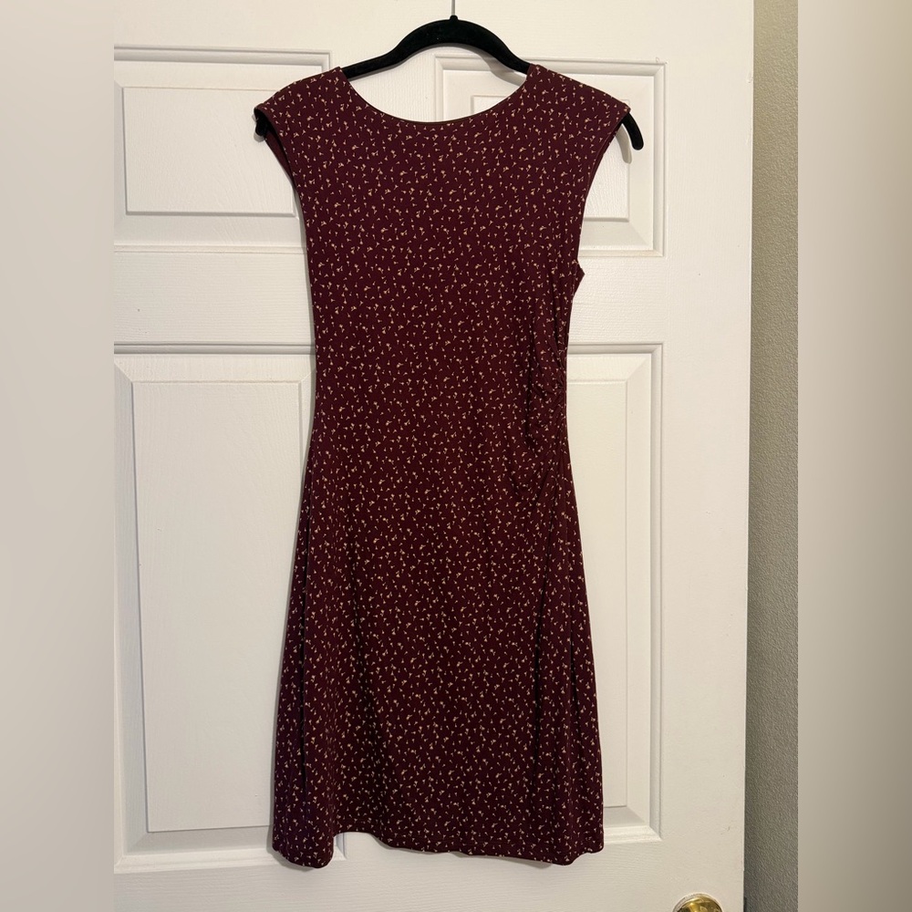 LOFT Burgundy Patterned Midi Dress